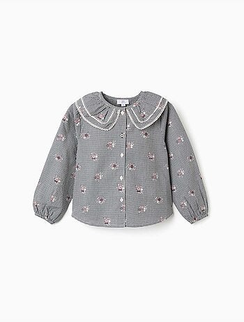 Camisa de algodón Vichy con estampado floral