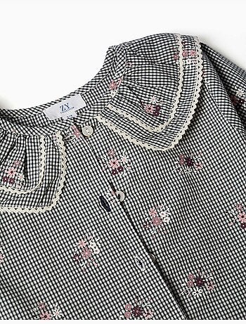 Camisa de algodón Vichy con estampado floral