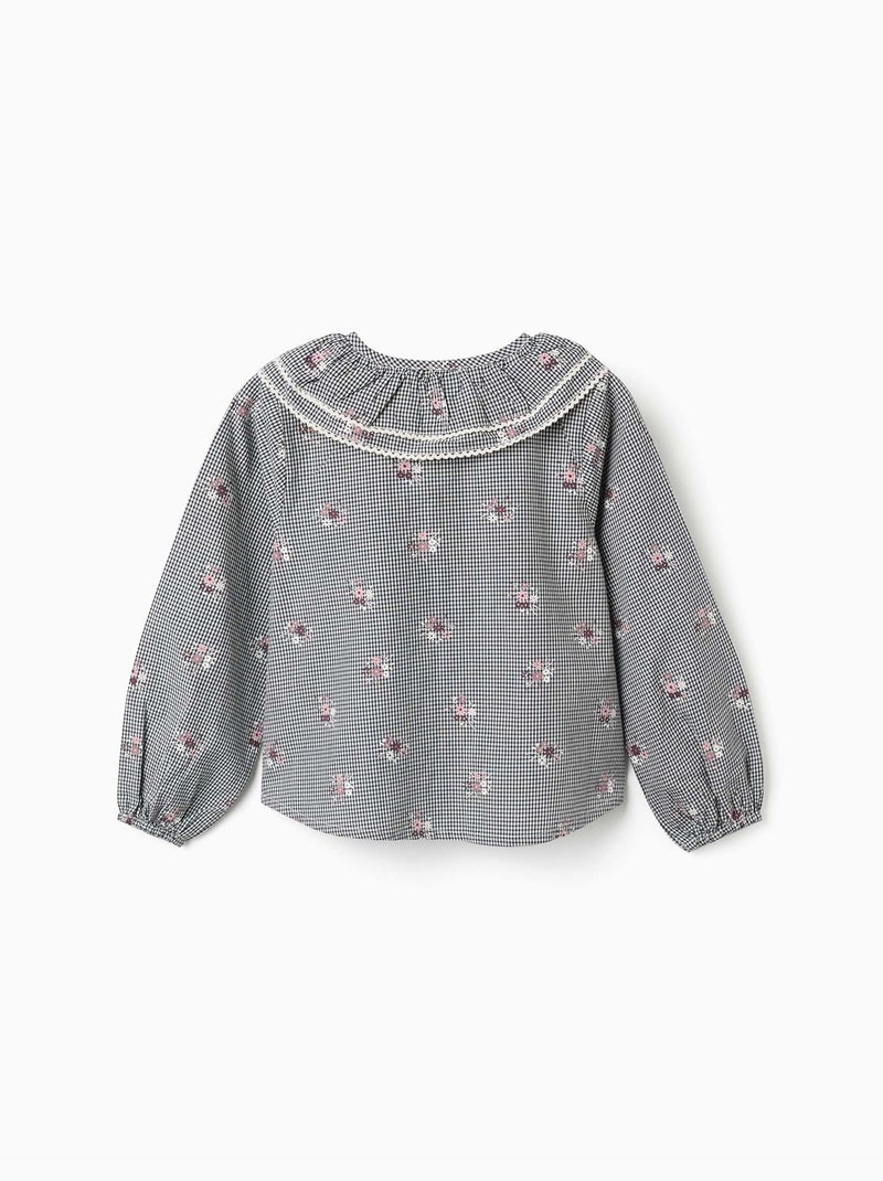 Camisa de algodón Vichy con estampado floral Azul oscuro - Kiabi
