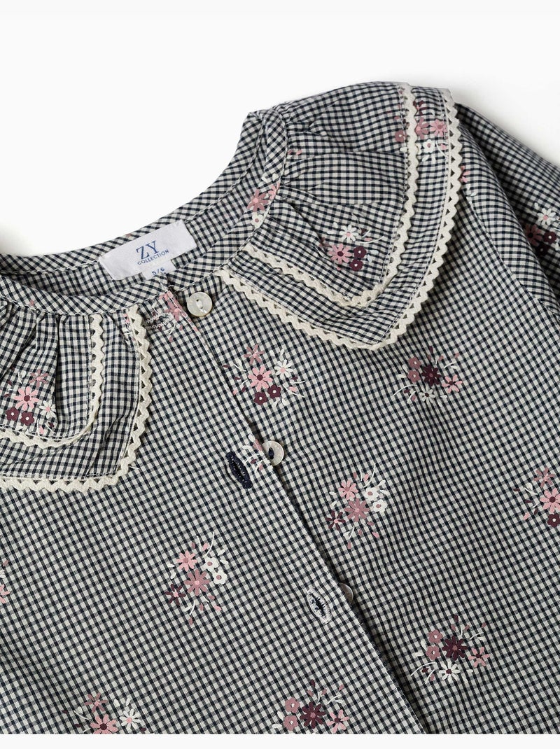 Camisa de algodón Vichy con estampado floral Azul oscuro - Kiabi