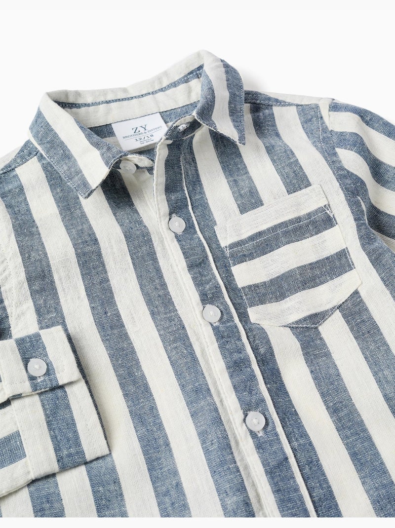 Camisa de algodón y lino a rayas You&Me Beige claro - Kiabi
