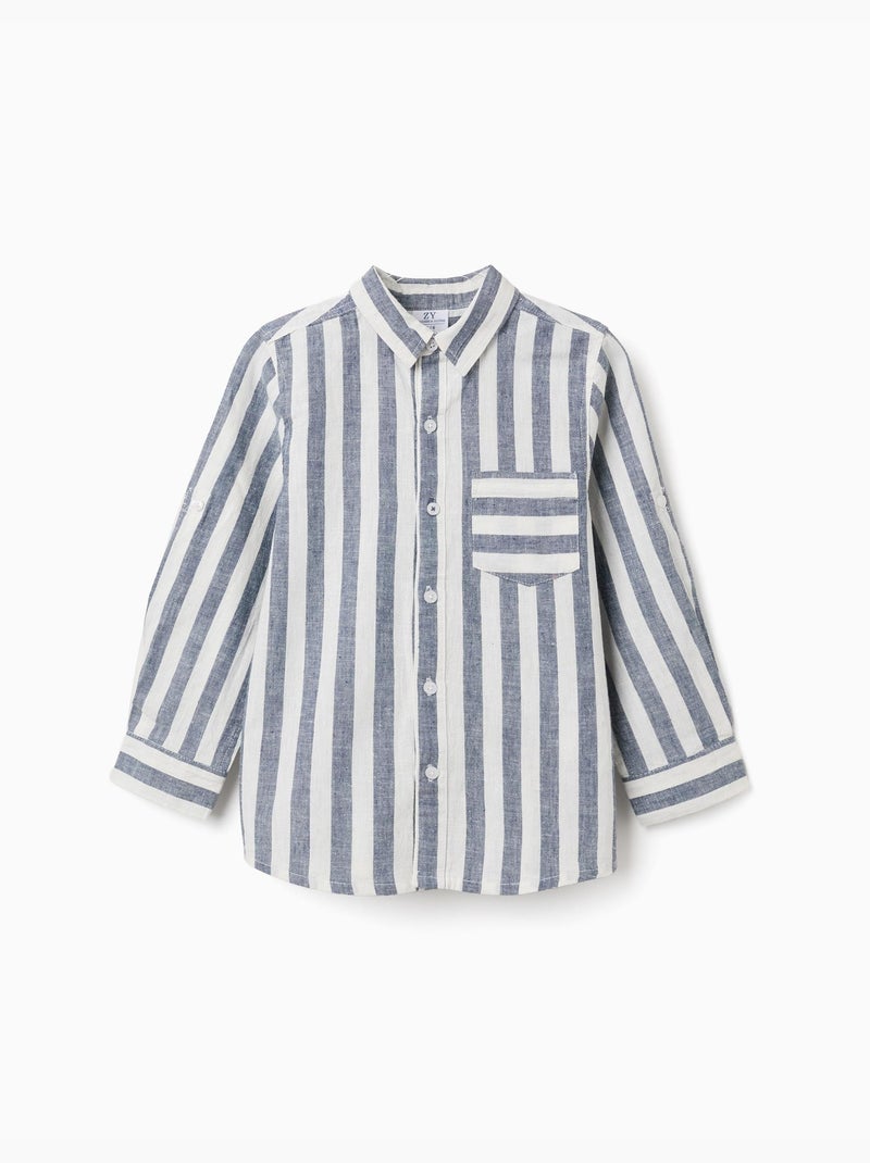 Camisa de algodón y lino a rayas You&Me Beige claro - Kiabi