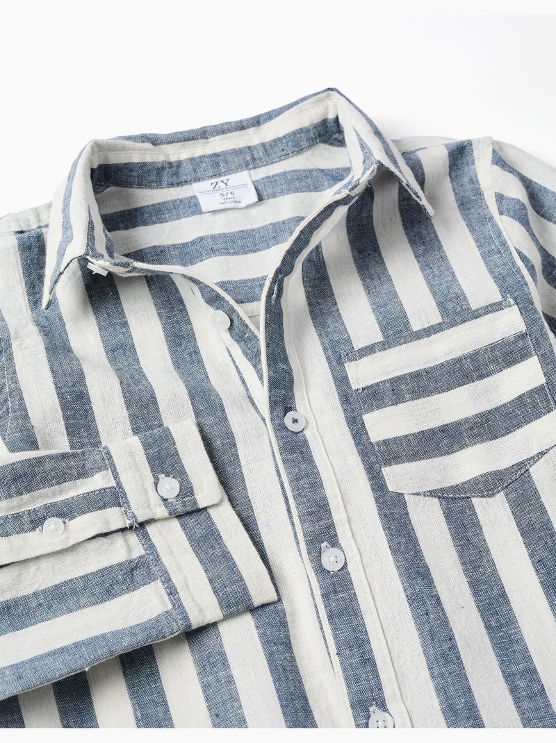 Camisa de algodón y lino a rayas You&Me Beige claro - Kiabi