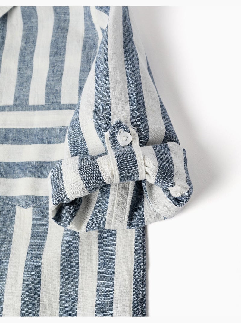 Camisa de algodón y lino a rayas You&Me Beige claro - Kiabi