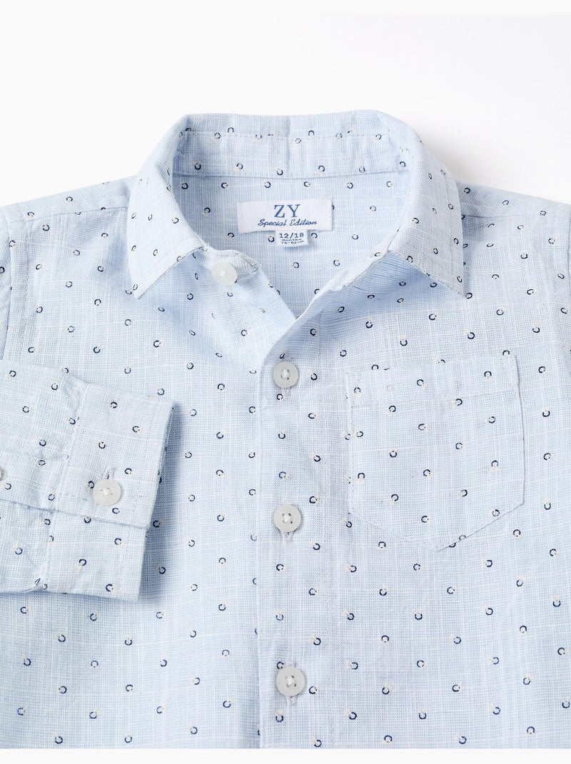 Camisa de algodón y lino con círculos Azul claro - Kiabi