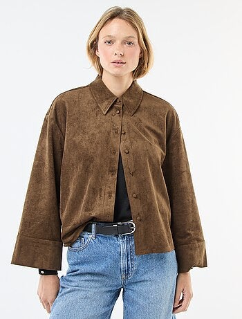 Camisa de ante sintético de manga larga