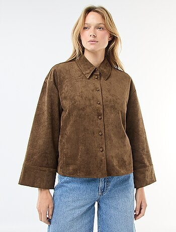 Camisa de ante sintético de manga larga