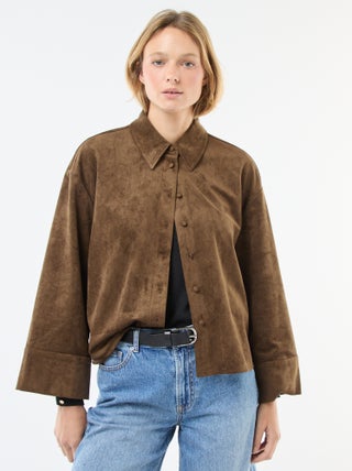 Camisa de ante sintético de manga larga