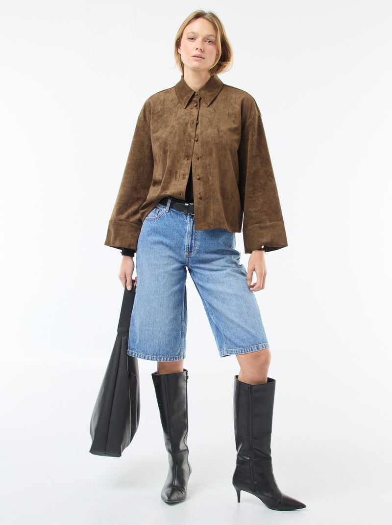 Camisa de ante sintético de manga larga Kaki - Kiabi