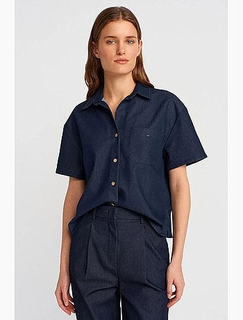 Camisa de botones de manga corta en mezcla de lino dilvin