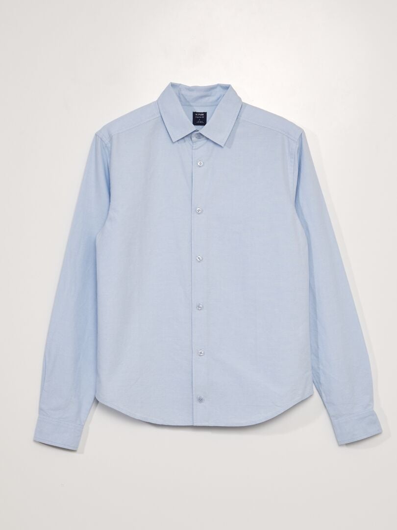 Tela De Camisa Azul A Rayas De Pista Algodón De Doble Ply