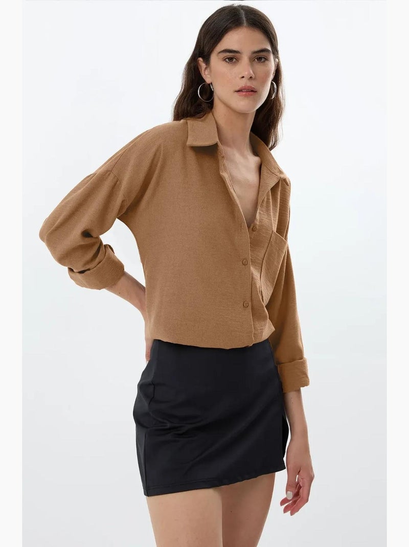 Camisa de corte regular con tacto de lino hiccup Greige - Kiabi