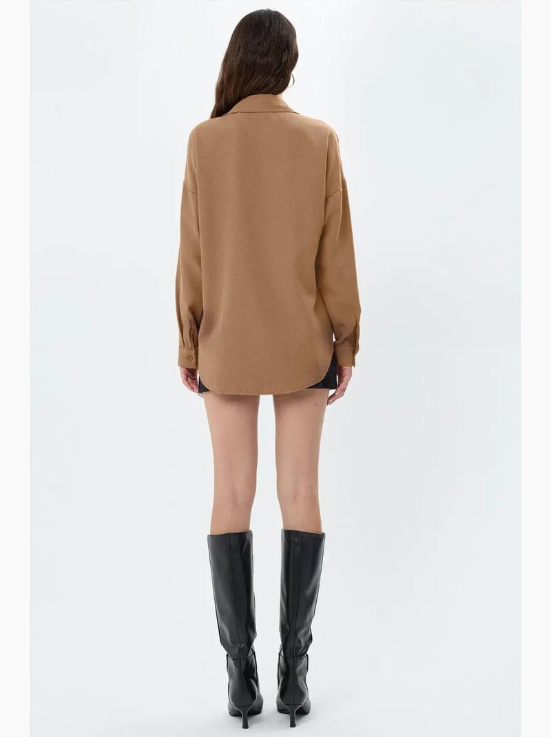 Camisa de corte regular con tacto de lino hiccup Greige - Kiabi