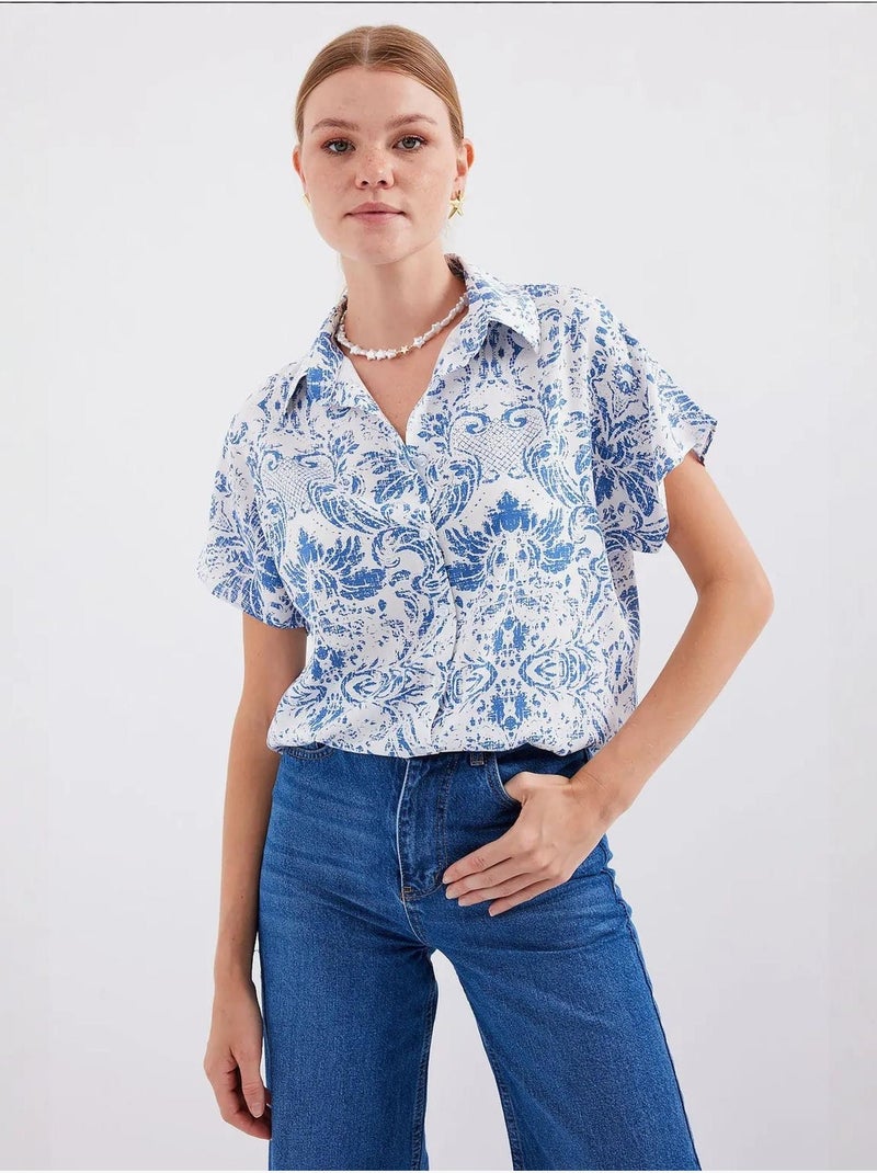Camisa de crepé estampado con botones bdart Azul grisáceo - Kiabi