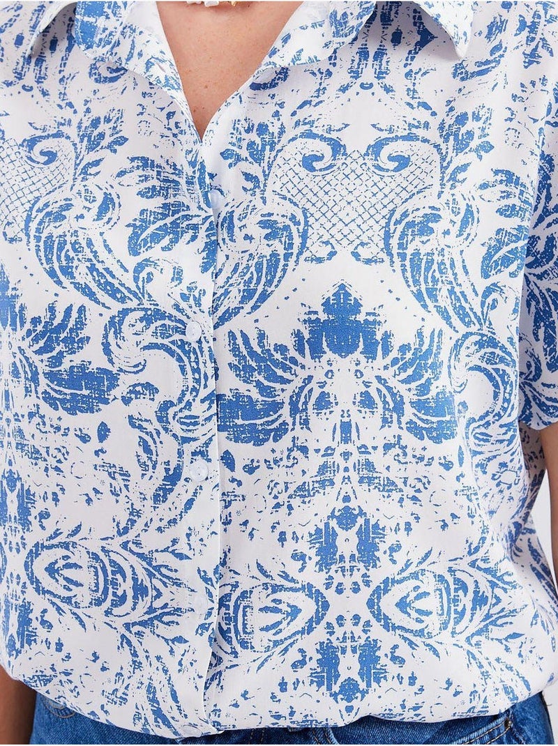 Camisa de crepé estampado con botones bdart Azul grisáceo - Kiabi