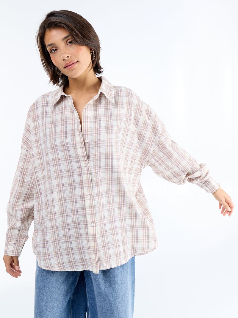 Camisa de cuadros Beige - Kiabi