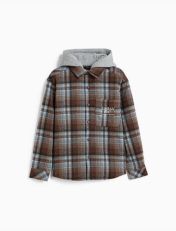 Camisa de cuadros con capucha, mo fashion