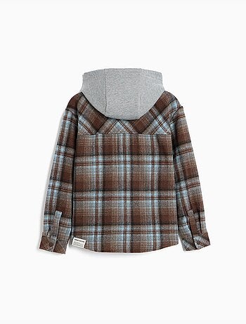Camisa de cuadros con capucha, mo fashion