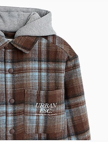 Camisa de cuadros con capucha, mo fashion