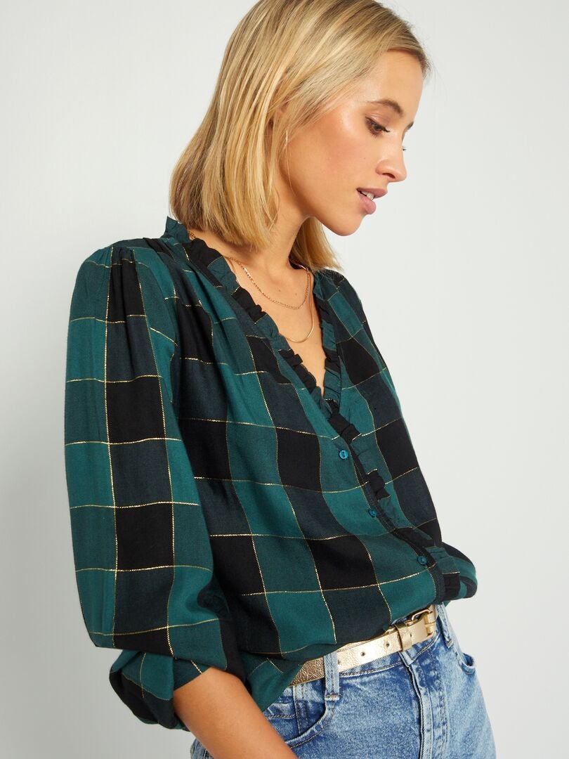 Camisa de cuadros con cuello de fantasía NEGRO - Kiabi