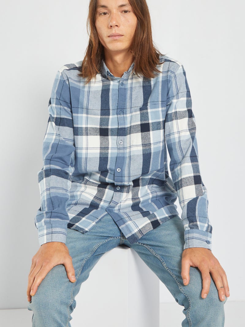 Camisa de cuadros de franela AZUL - Kiabi