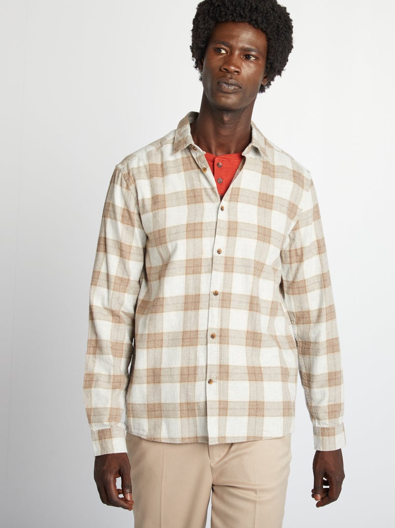 Camisa de cuadros de franela BEIGE - Kiabi