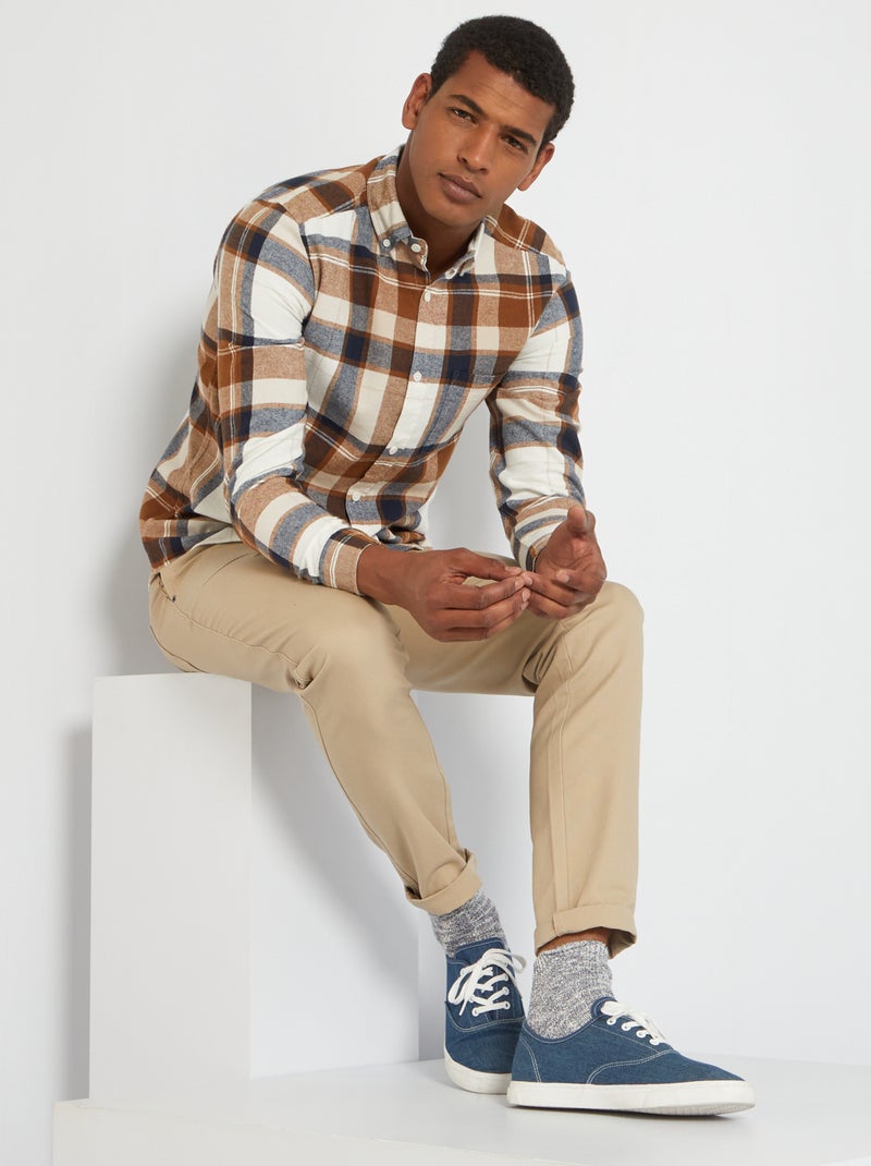 Camisa de cuadros de franela BEIGE - Kiabi