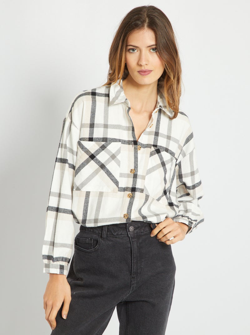 Camisa de cuadros de franela BLANCO - Kiabi