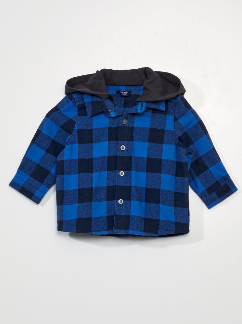 Camisa de cuadros de franela + capucha AZUL - Kiabi