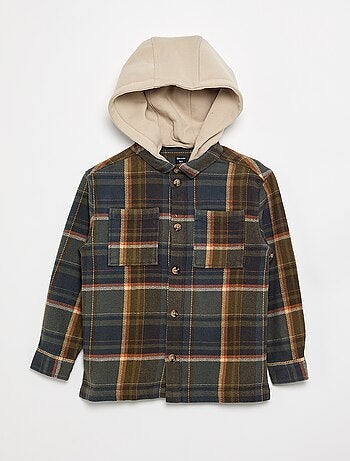 Camisa de cuadros de franela con capucha