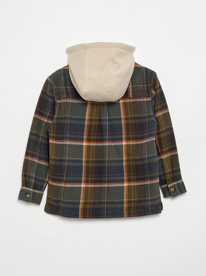 Camisa de cuadros de franela con capucha Kaki - Kiabi