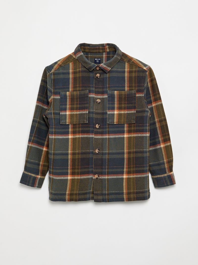 Camisa de cuadros de franela con capucha Kaki - Kiabi
