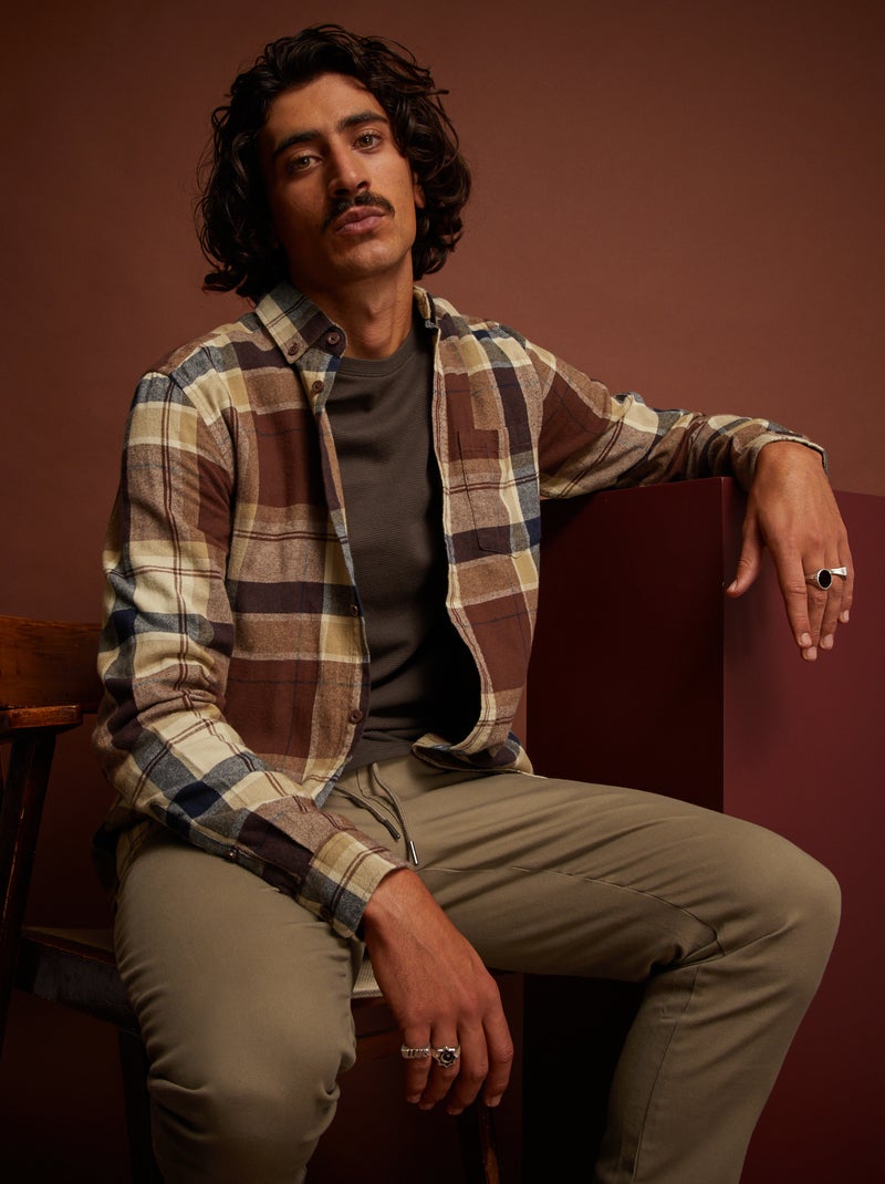 Camisa de cuadros de franela cuadros marrón - Kiabi