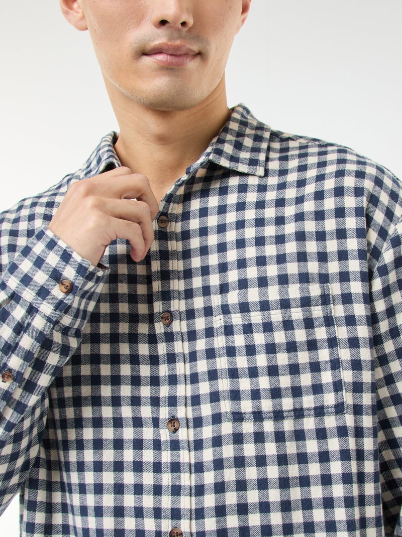Camisa de cuadros de franela de algodón Azul - Kiabi
