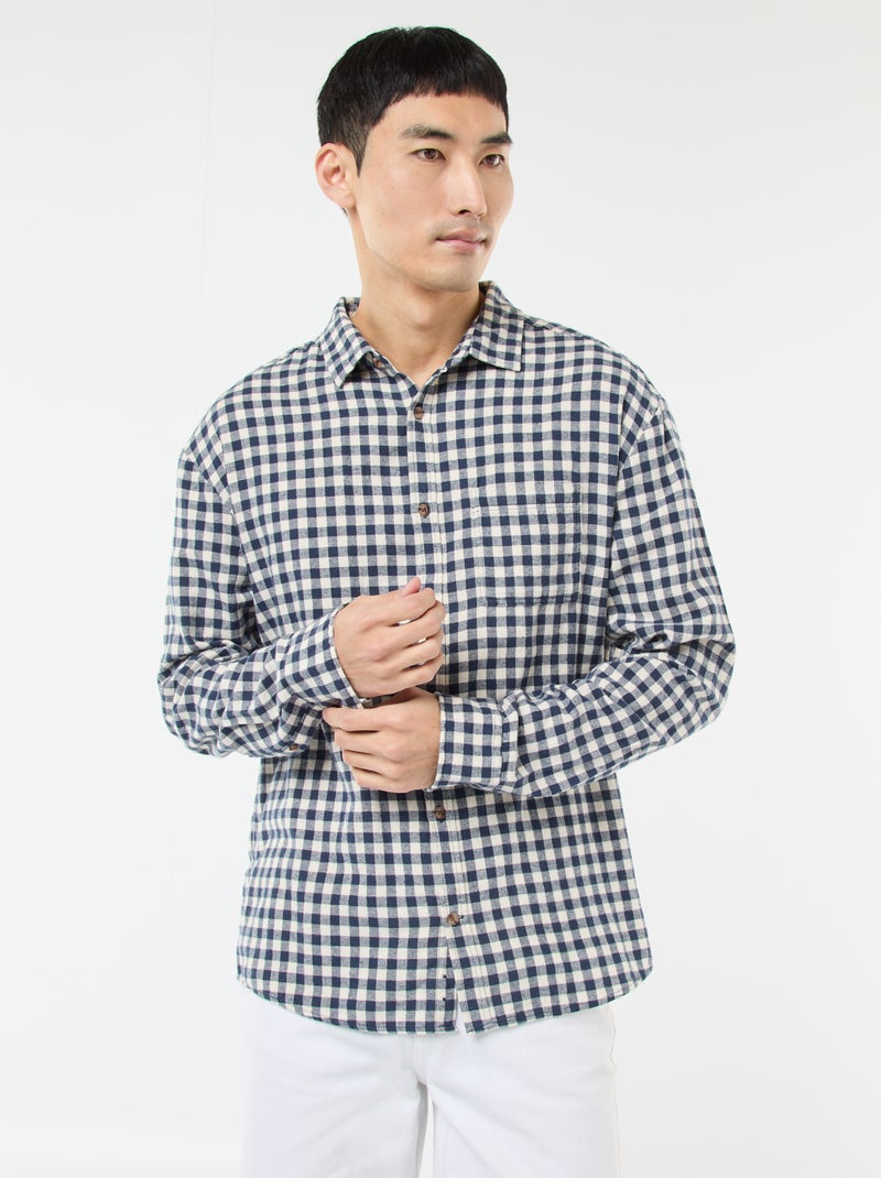 Camisa de cuadros de franela de algodón Azul - Kiabi