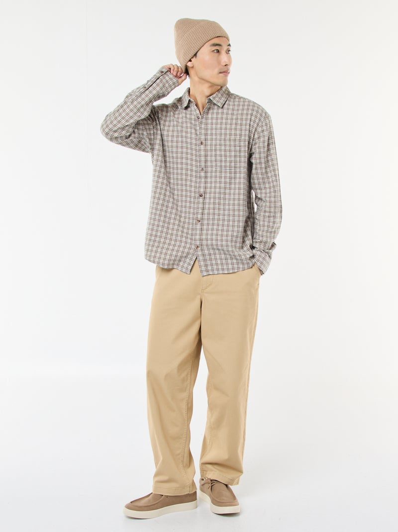 Camisa de cuadros de franela de algodón Beige - Kiabi