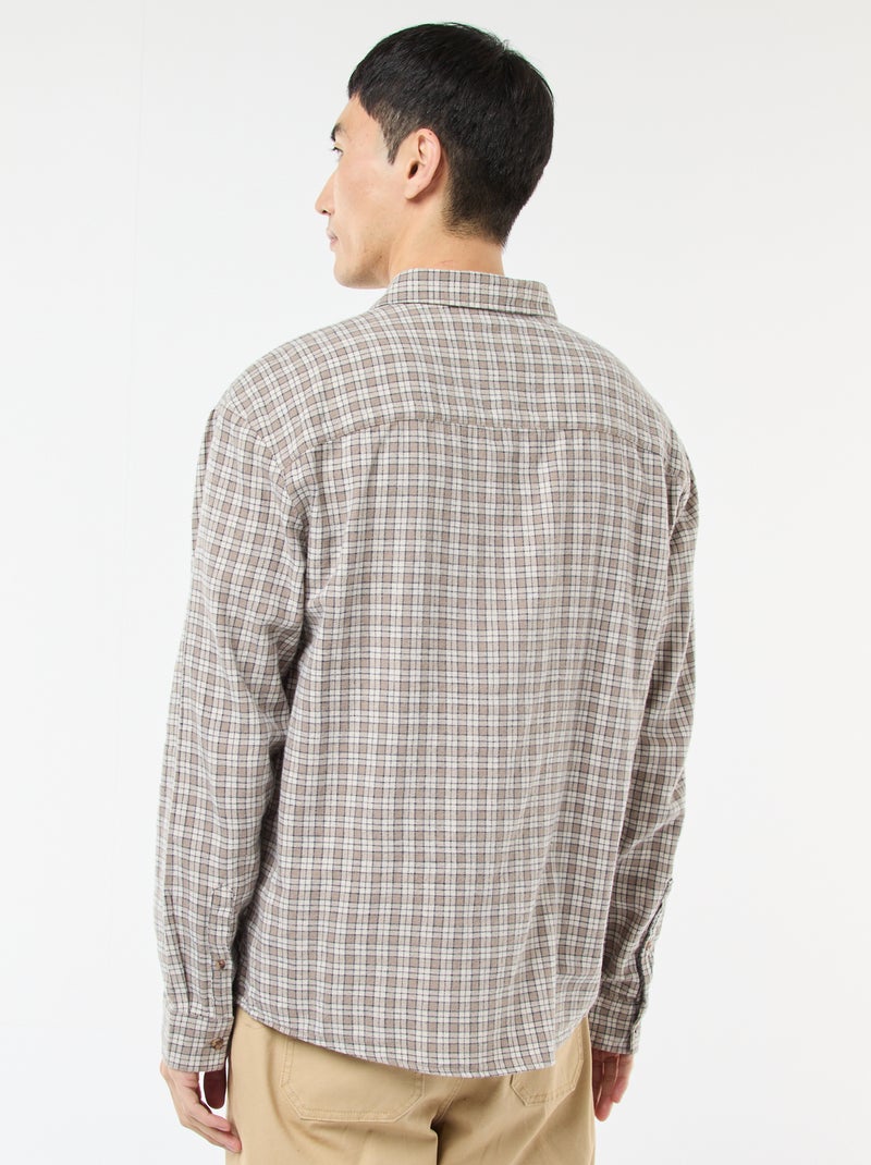 Camisa de cuadros de franela de algodón Beige - Kiabi