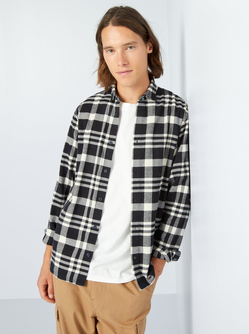 Camisa de cuadros de franela Negro - Kiabi