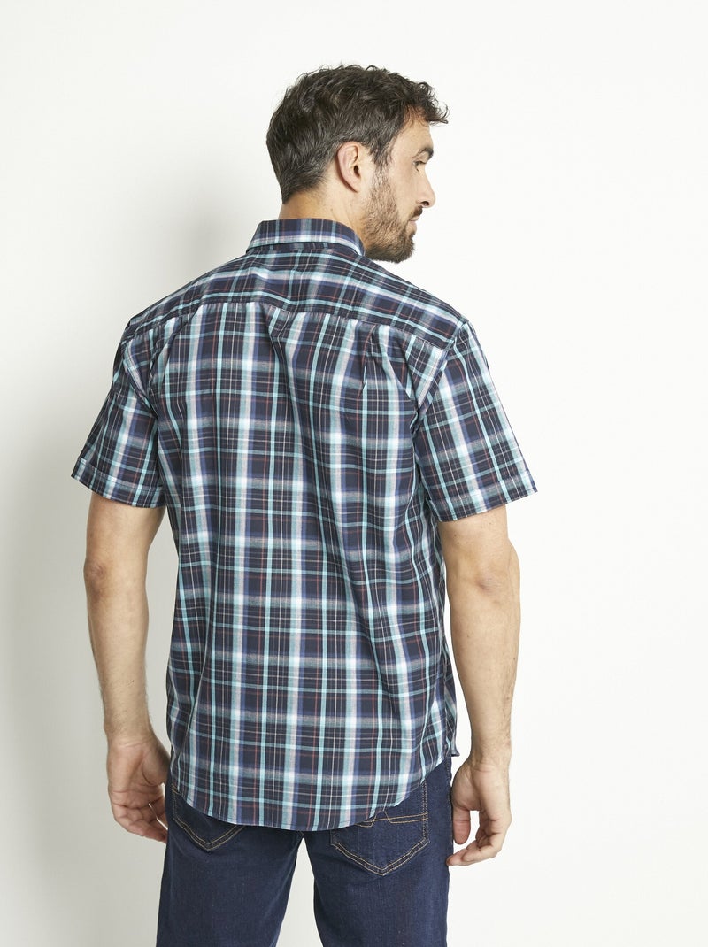 Camisa de cuadros de polialgodón de manga corta - Afibel Azul - Kiabi