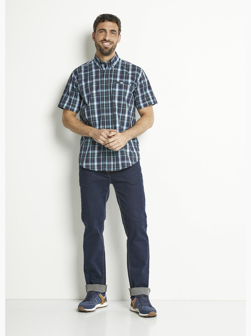 Camisa de cuadros de polialgodón de manga corta - Afibel Azul - Kiabi