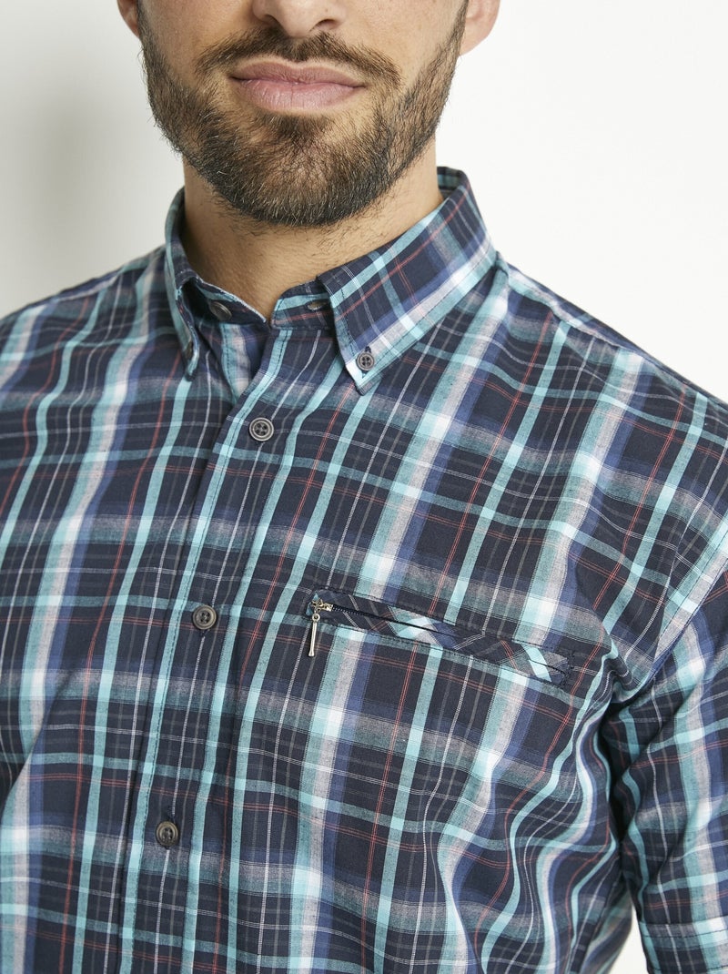 Camisa de cuadros de polialgodón de manga corta - Afibel Azul - Kiabi