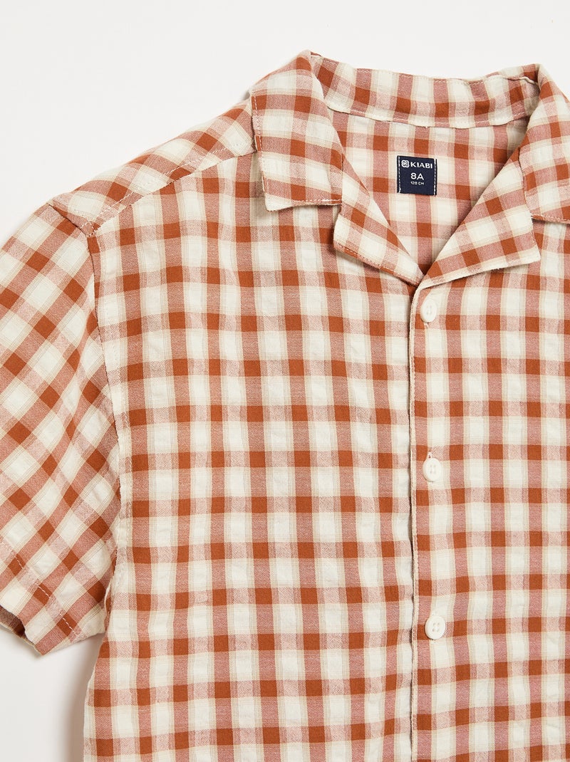 Camisa de cuadros y de manga corta Marron - Kiabi