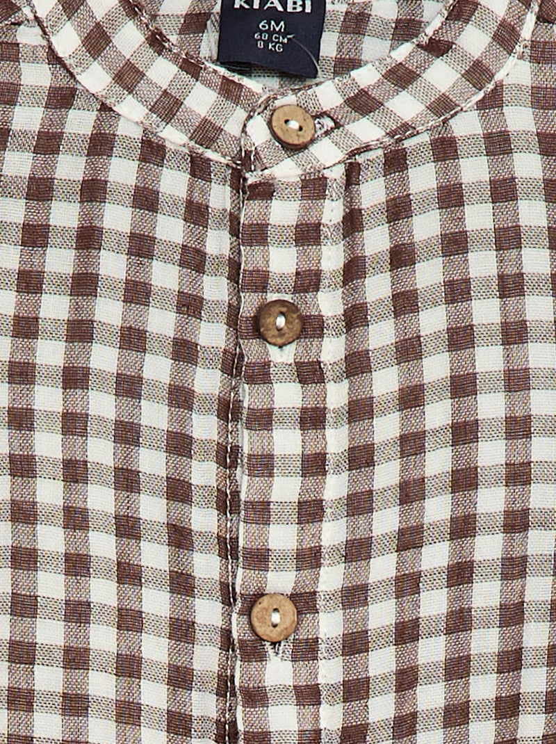 Camisa de cuello mao a cuadros Marron - Kiabi
