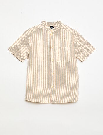 Camisa de cuello mao de manga corta en algodón y lino