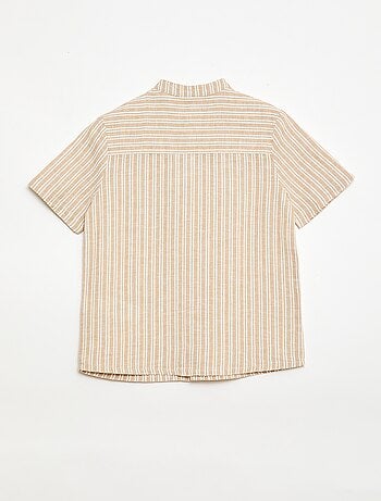 Camisa de cuello mao de manga corta en algodón y lino