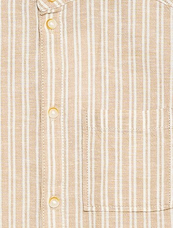 Camisa de cuello mao de manga corta en algodón y lino