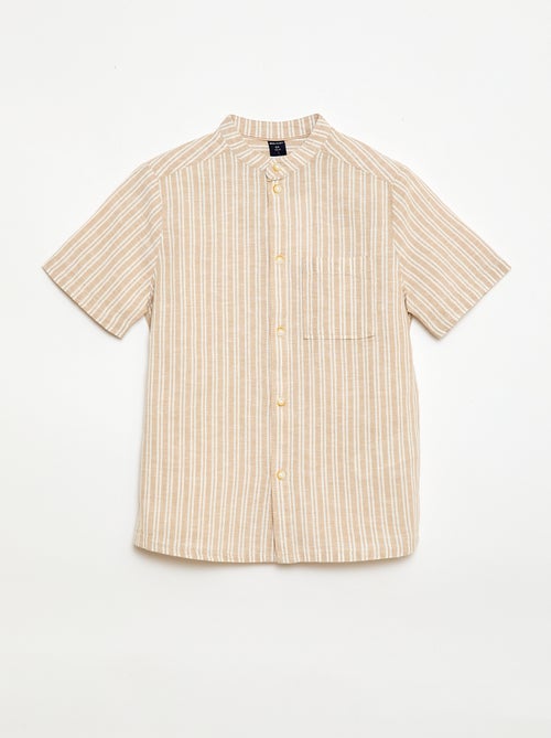 Camisa de cuello mao de manga corta en algodón y lino - Kiabi