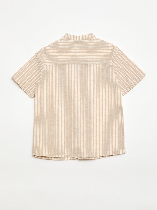 Camisa de cuello mao de manga corta en algodón y lino - Kiabi