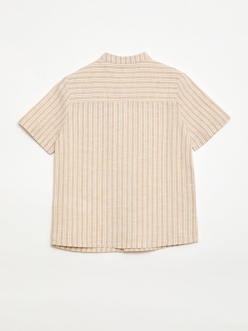 Camisa de cuello mao de manga corta en algodón y lino Beige - Kiabi