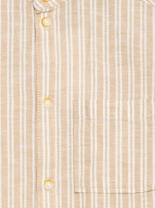 Camisa de cuello mao de manga corta en algodón y lino - Kiabi